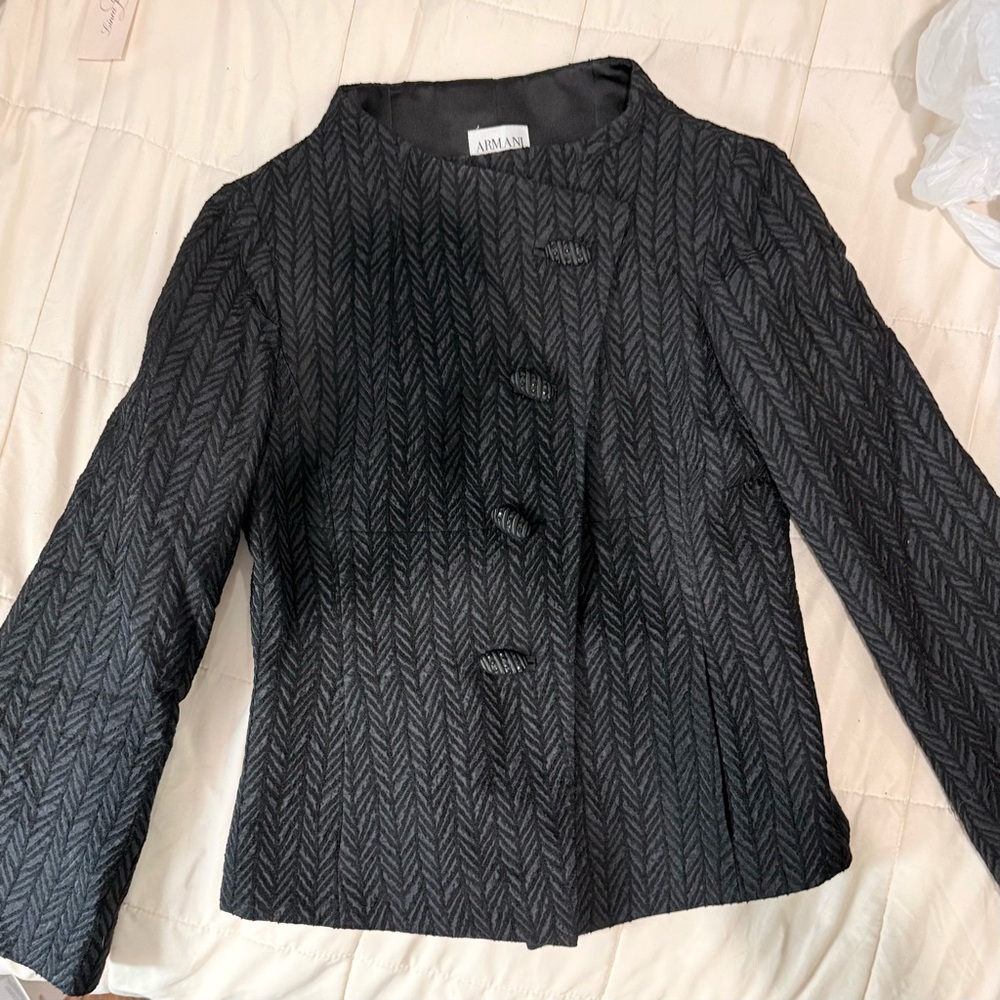 Armani Collezioni Charcoal Herringbone Blazer